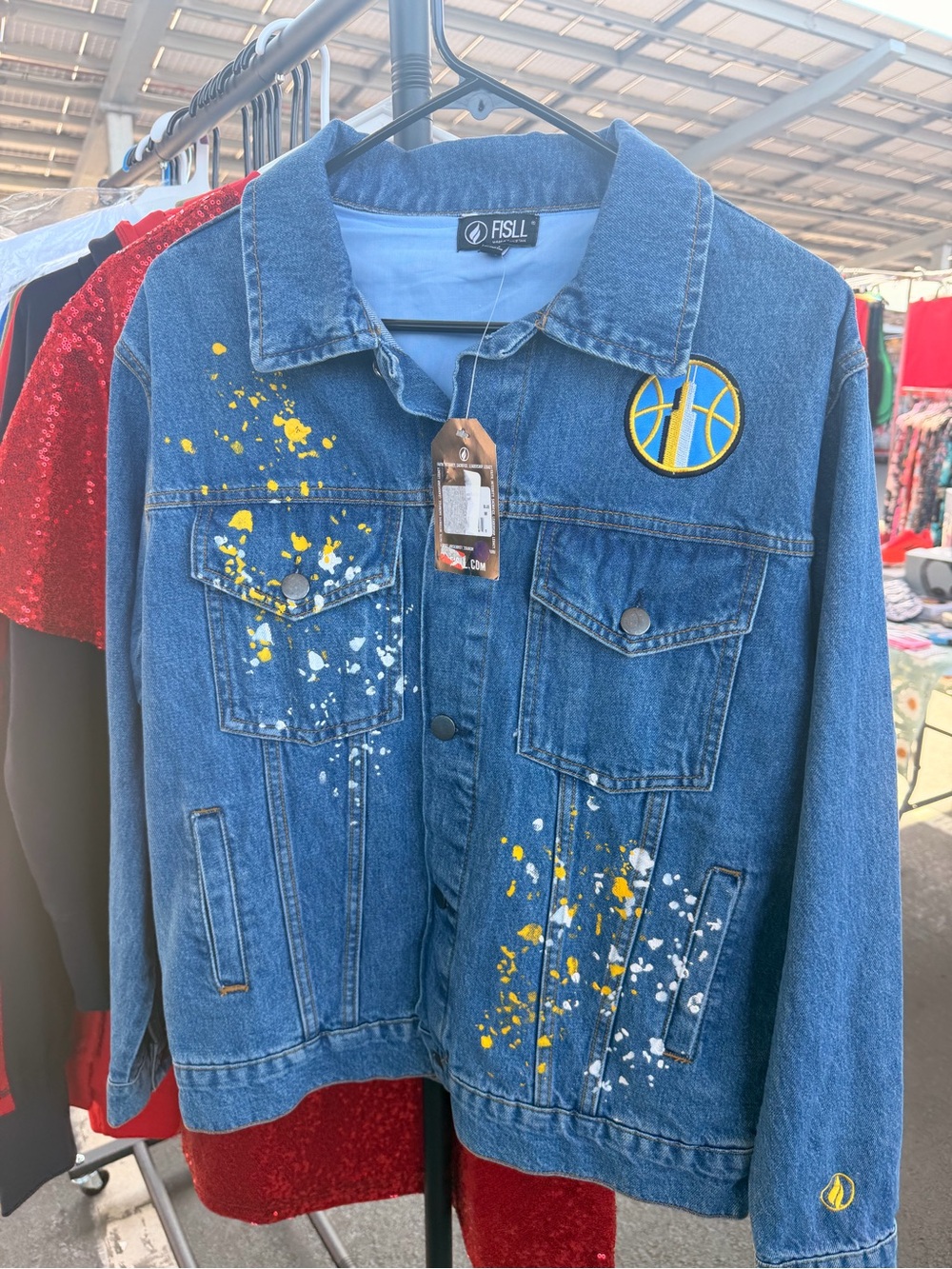 Blue denim FISLL WNBA Chicago Sky Angel Reese #5 player jacket
